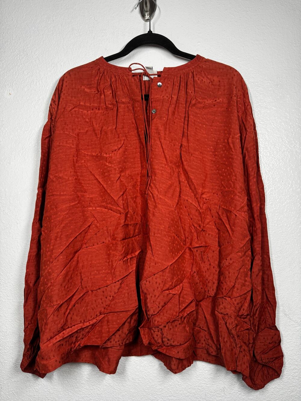 A New Day Textured Blouse Rust Orange Sz 2XL Front Tie Long Sleeve